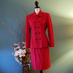 Le Suit Red Double Breasted Skirt Suit Size 6